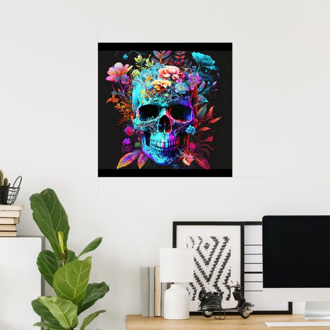 Colourful Psychedelic Skull Scary Poster Wall Deco (Home Office)
