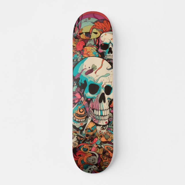 Colourful psychedelic skull skateboard (Front)
