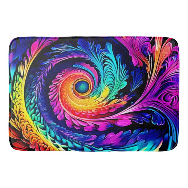 Colourful Psychedelic Spiral Art Bath Mat (Front)