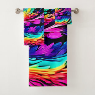 Colourful Psychedelic Spiral Art Bath Towel Set