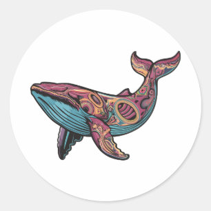 Colourful Psychedelic Whale Classic Round Sticker