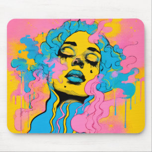 Colourful Psychedelic Woman Portrait Pop Art Print Mouse Mat
