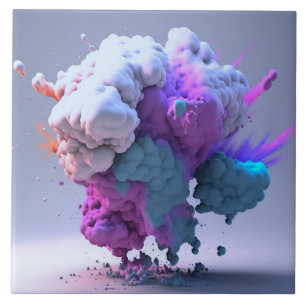 Colourful puffy clouds ceramic tile