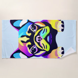 Colourful Pug Dog Puppy Beach Towel