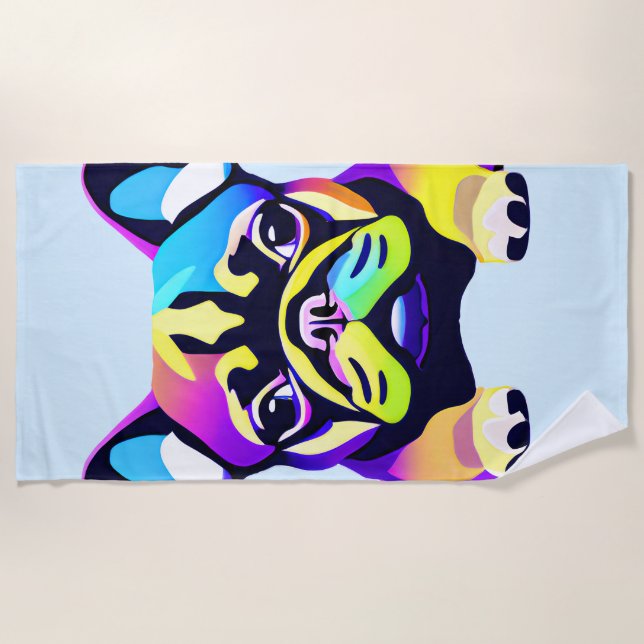 Colourful Pug Dog Puppy Beach Towel (Front)