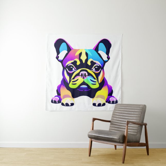 Colourful Pug Dog Puppy Tapestry (In Situ)