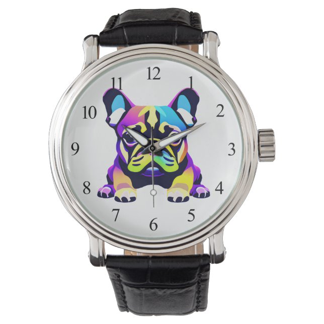 Colourful Pug Dog Puppy Watch (Front)