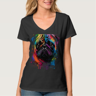 Colourful Pug Face Art Cute Multicolor Puppy Dog B T-Shirt