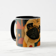 Colourful Pug Folk Art Geometric Dog Pattern