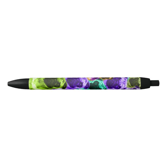 Colourful  Pug Pattern Black Ink Pen (Front)