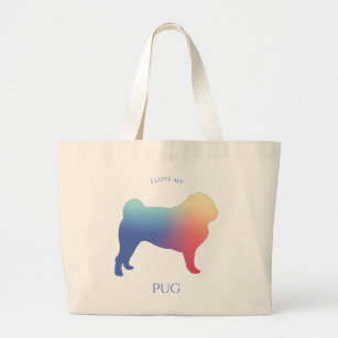 Colourful Pug Silhouette Large Tote Bag