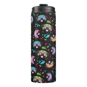 Colourful Pug Sugar Skulls Pattern Drink Thermal Tumbler