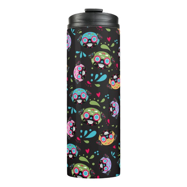 Colourful Pug Sugar Skulls Pattern Drink Thermal Tumbler (Front)