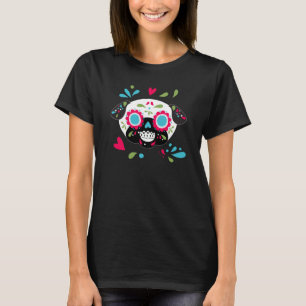 Colourful Pug Sugar Skulls White Face T-Shirt