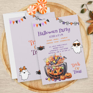 Colourful Pumpkin Candy Kids Halloween Treats Part Invitation