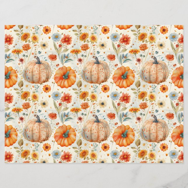 colourful pumpkin fall pattern scrapbook paper (Front)
