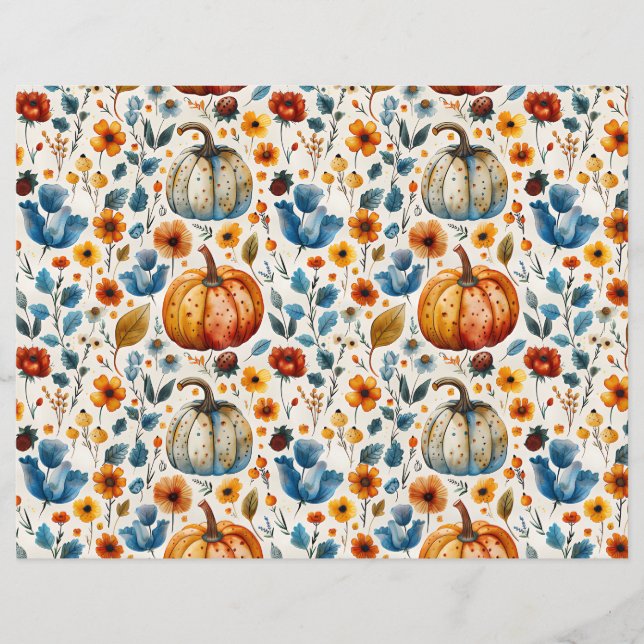 colourful pumpkin fall pattern scrapbook paper (Front)