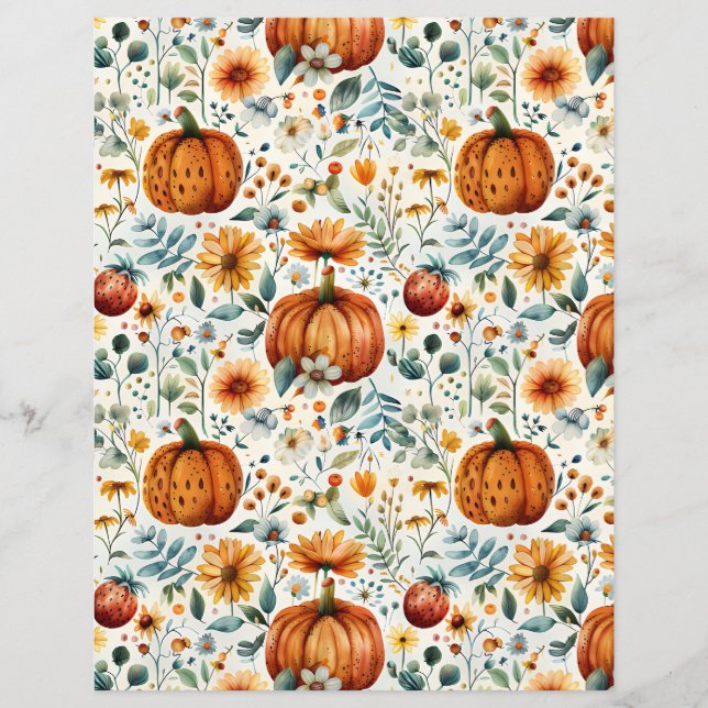 colourful pumpkin fall pattern scrapbook paper (Front)