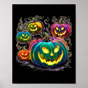 Colourful Pumpkin Ghosts Jack O Lantern Halloween Poster