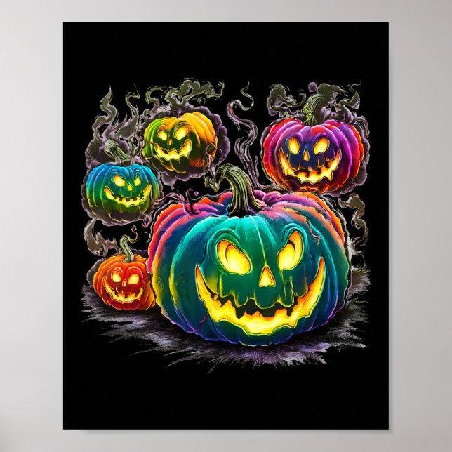 Colourful Pumpkin Ghosts Jack O Lantern Halloween  Poster (Front)