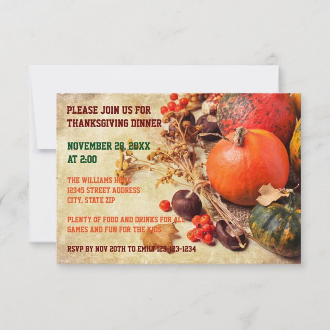 Colourful Pumpkins - 3x5 Thanksgiving Dinner Invit Invitation (Front)