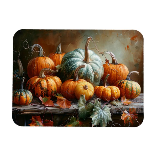 Colourful Pumpkins and Leaves Vintage Magnet (Horizontal)