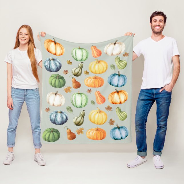 Colourful Pumpkins Autumn Watercolor  Fleece Blanket (In Situ)