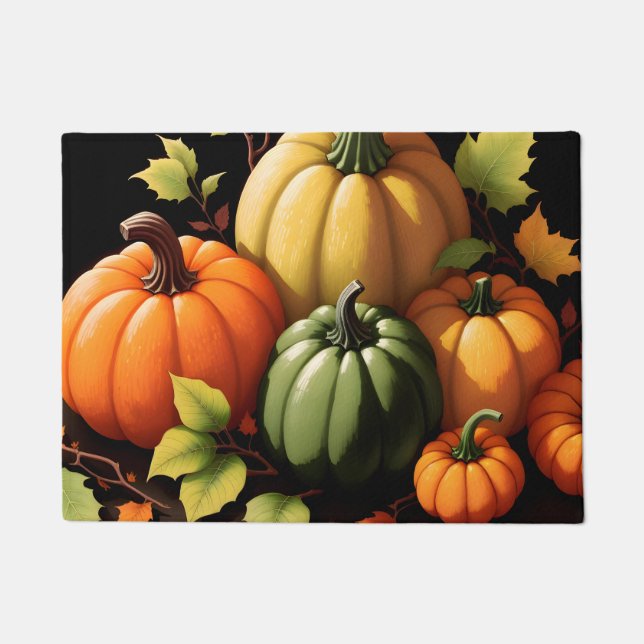 Colourful Pumpkins Black Background Doormat (Front)