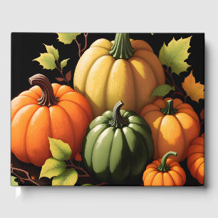 Colourful Pumpkins Black Background Guest Book