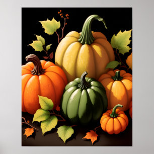 Colourful Pumpkins Black Background Poster