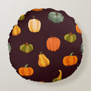 Colourful Pumpkins: Dark Autumn Elegance. Round Cushion