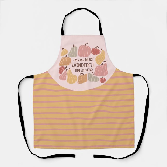 Colourful Pumpkins Fall Autumn Pink Kitchen Apron (Front)
