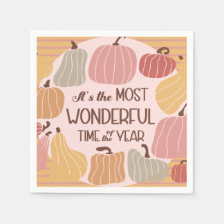 Colourful Pumpkins Fall Autumn Pink Kitchen Napkin