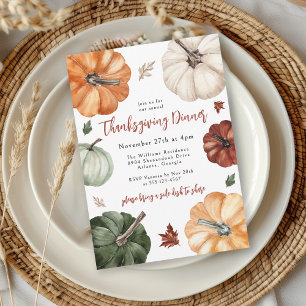 Colourful Pumpkins Rustic Thanksgiving Dinner Invitation