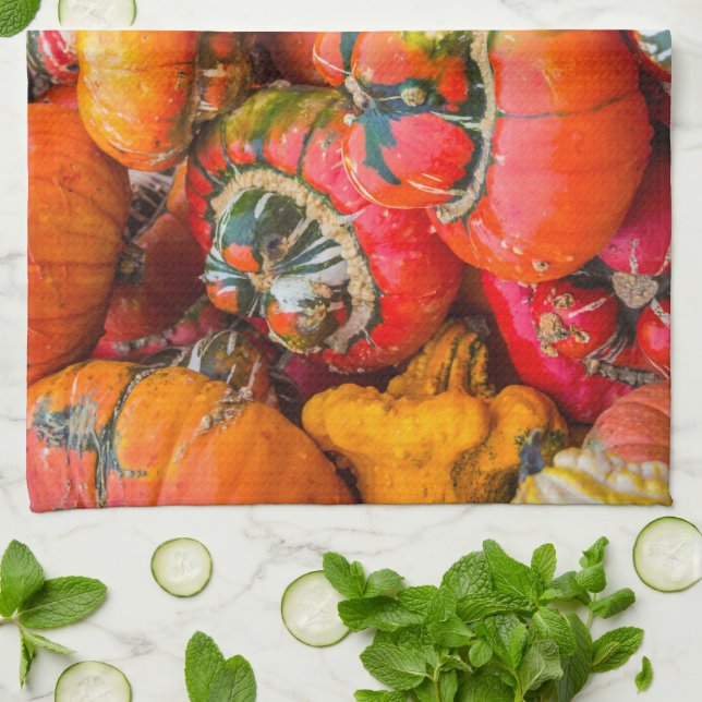 Colourful pumpkins tea towel (Folded)