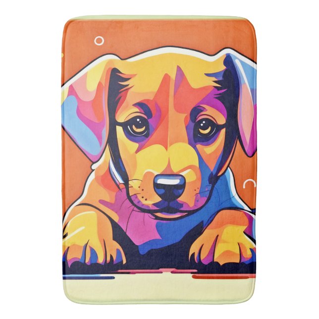 Colourful Puppy Artwork Bath Mat (Front Vertical)