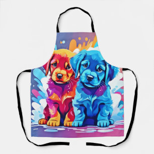 Colourful Puppy Pair Art Apron