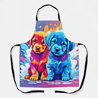 Colourful Puppy Pair Art Apron