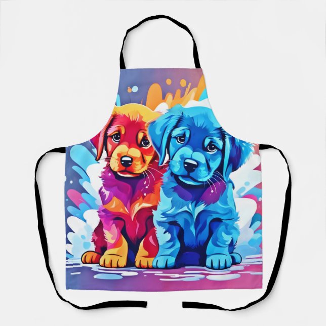 Colourful Puppy Pair Art Apron (Front)