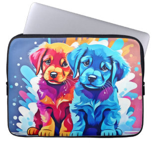 Colourful Puppy Pair Art Laptop Sleeve