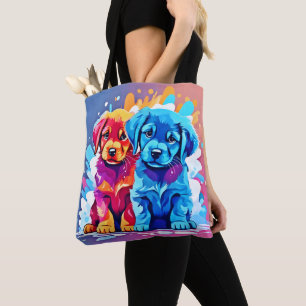 Colourful Puppy Pair Art Tote Bag