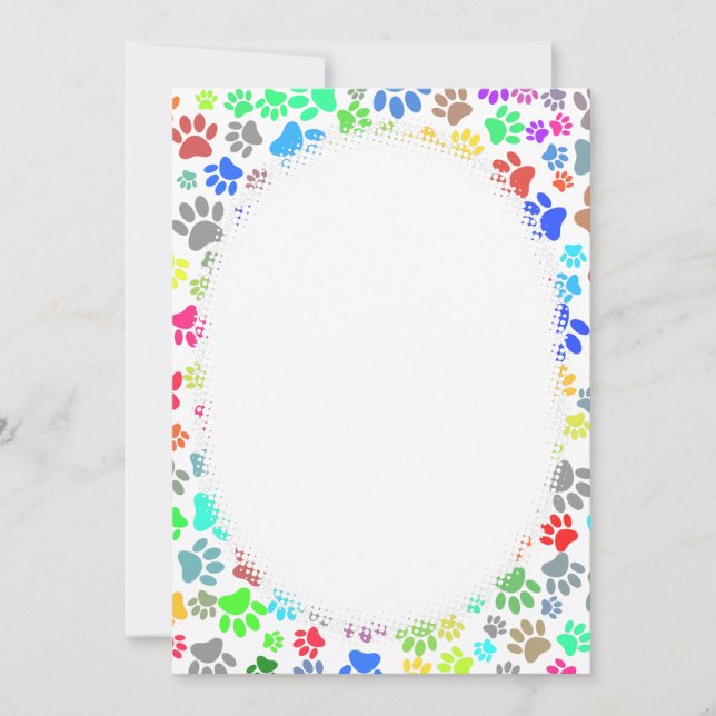 Colourful Puppy Paw Pattern Invitation (Front)