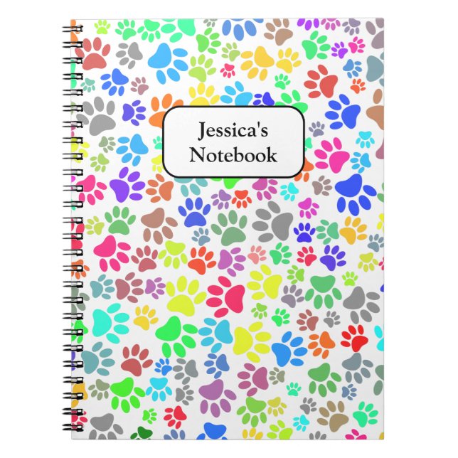 Colourful Puppy Paw Pattern Notebook (Front)