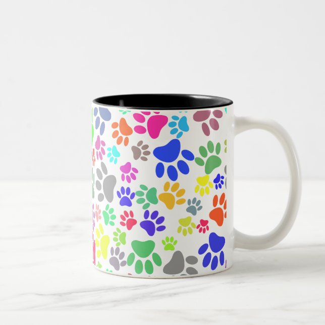 Colourful Puppy Paw Pattern Two-Tone Coffee Mug (Right)