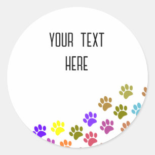 Colourful Puppy Paw Prints With Custom Text Classic Round Sticker