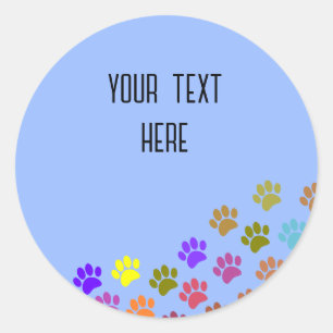Colourful Puppy Paw Prints With Custom Text Classic Round Sticker
