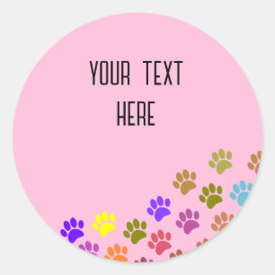 Colourful Puppy Paw Prints With Custom Text Classic Round Sticker