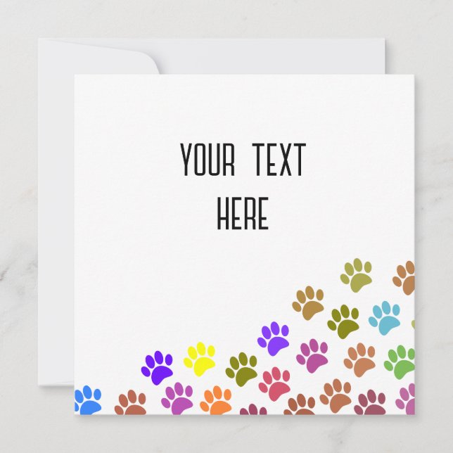Colourful Puppy Paw Prints With Custom Text Invitation (Front)