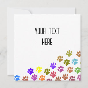 Colourful Puppy Paw Prints With Custom Text Invitation