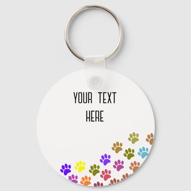 Colourful Puppy Paw Prints With Custom Text Key Ring (Front)